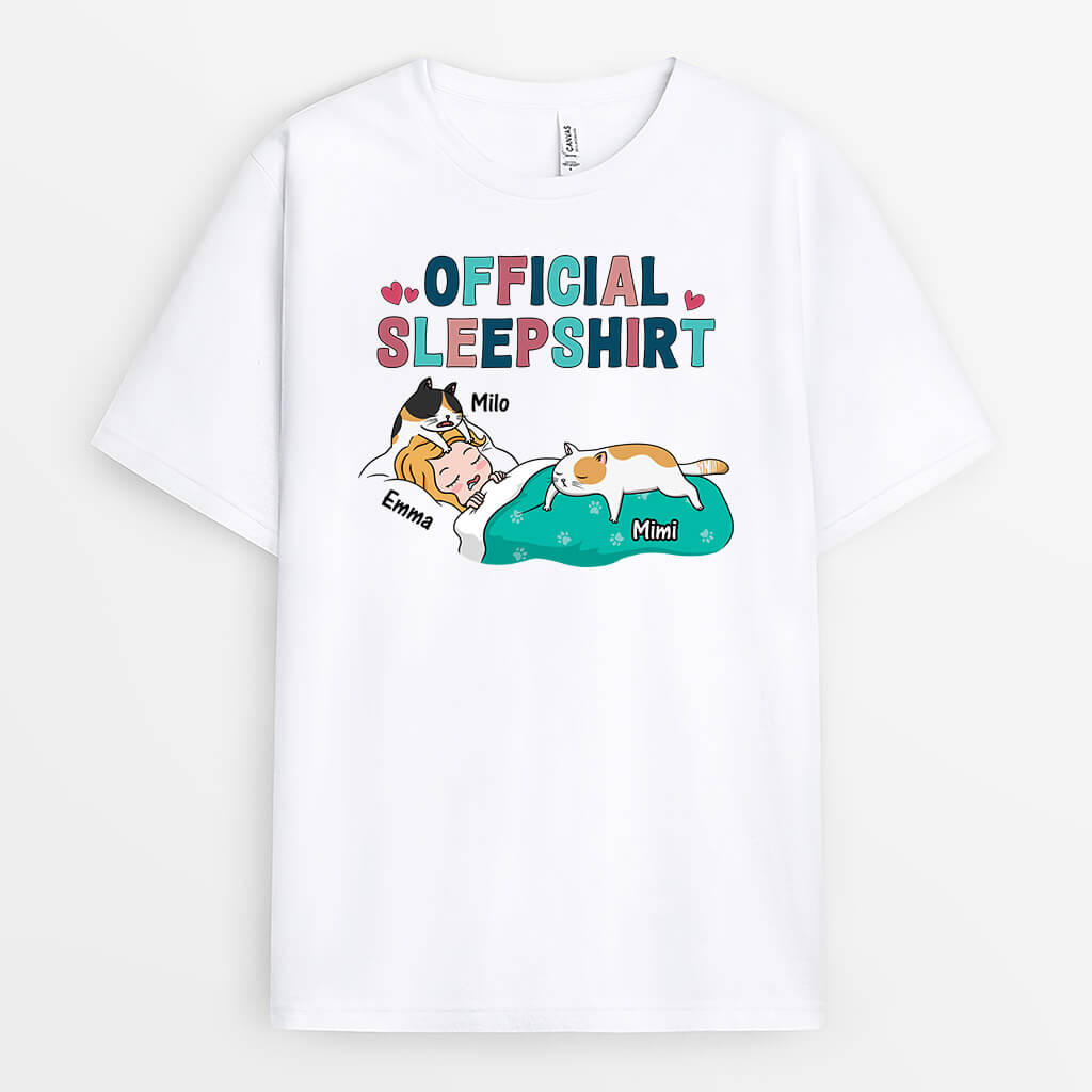 3220AUK1 official sleepshirt woman sleeping with cats t shirt  custom gifts for cat lovers uk