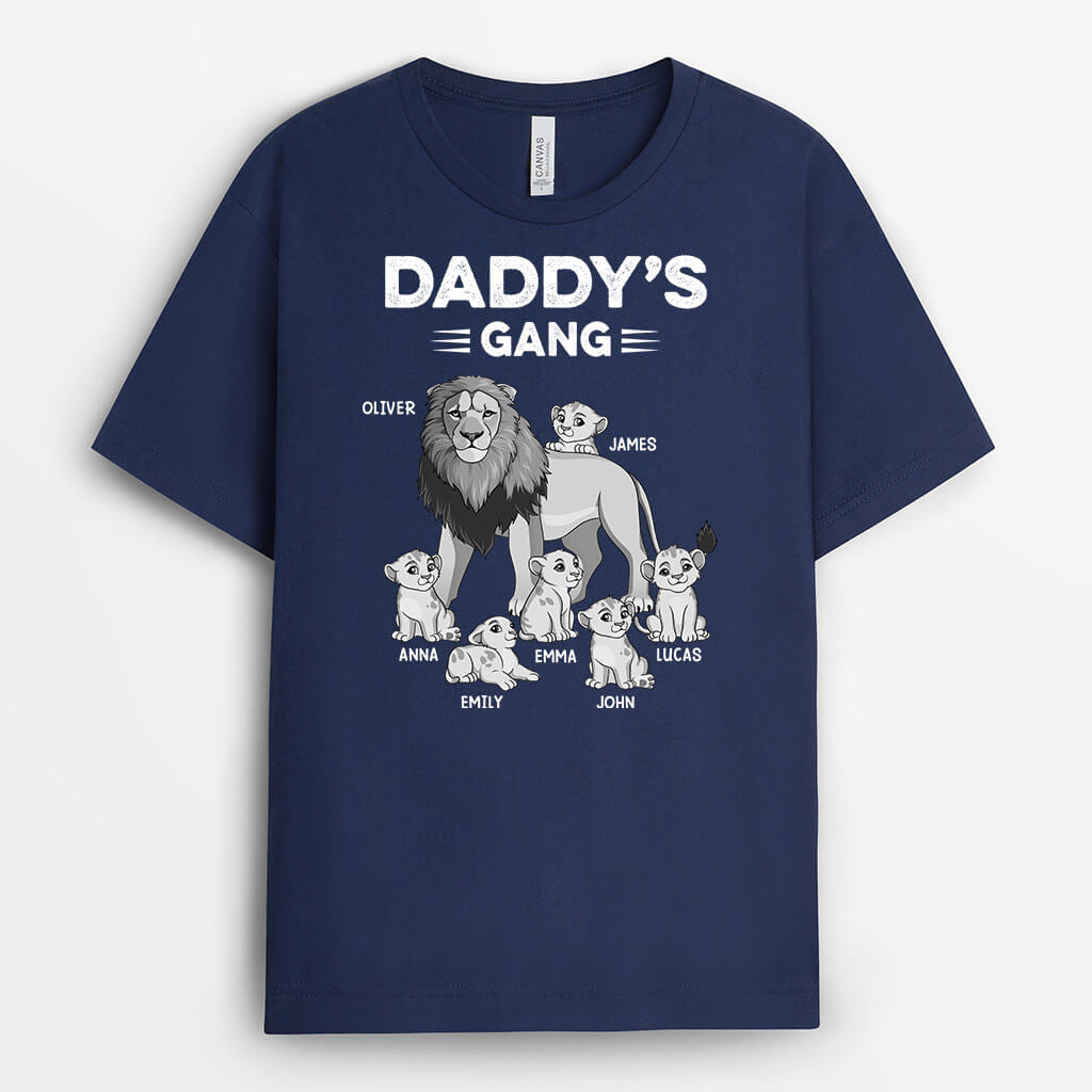 3226AUK2 grandads gang lion ver black white t shirt  personalised presents for grandad