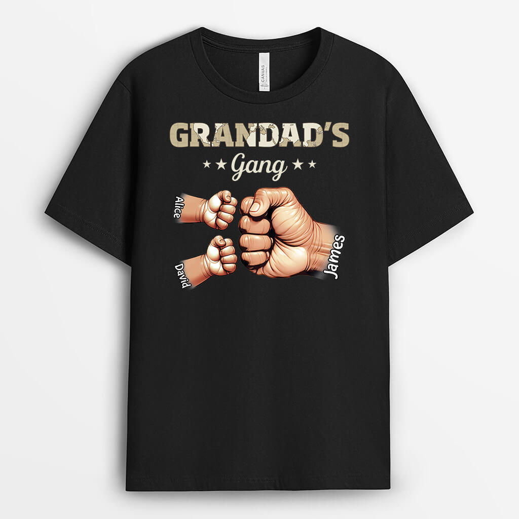 3231AUK1 grandads gang fist bump grandad with kids  personalised t shirt for grandad