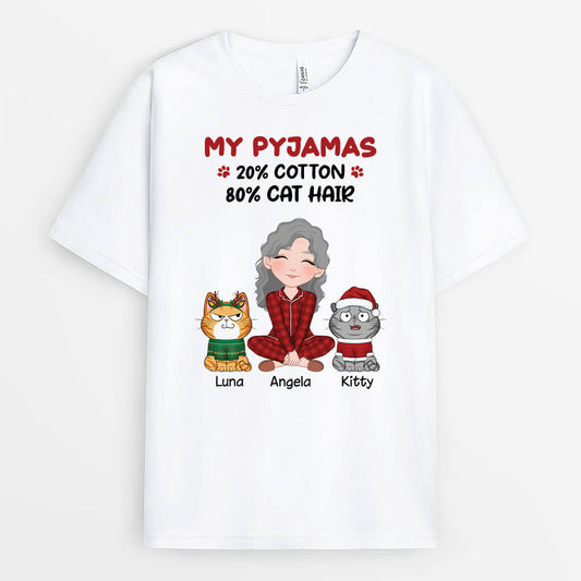 3233AUK2 my pyjamas 20_ cotton 80_ cat hair t shirt  custom presents for her