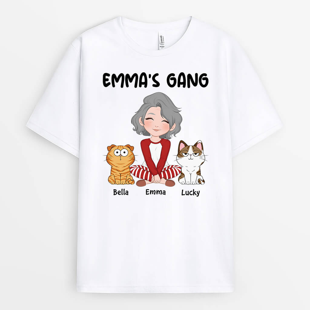 3243AUK1 emmas gang t shirt  personalised gifts for cat mum