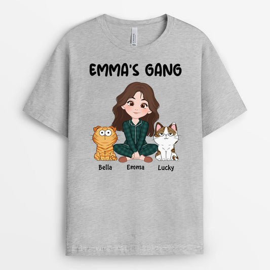 3243AUK2 emmas gang t shirt  personalised gifts for cat mum