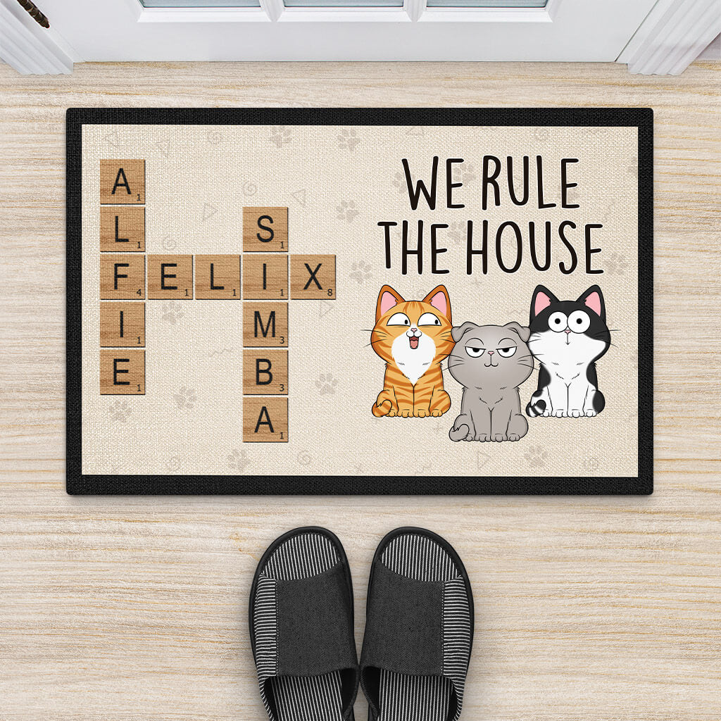 3259DUK2 we rule the house doormat  personalised gifts for cat owners