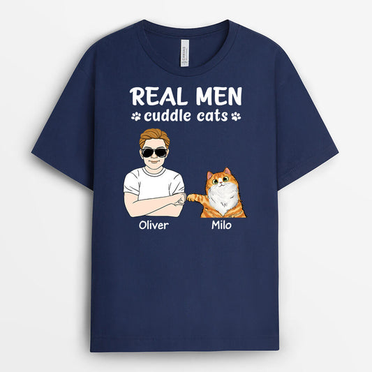 3275AUK2 real man cuddle cats t shirt  personalised gifts for male