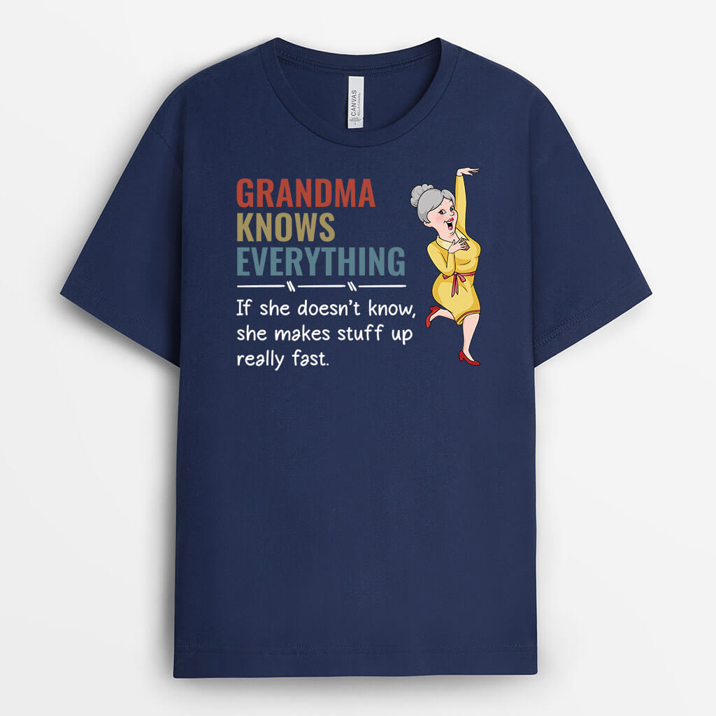 3300AUK2 grandma knows everythings t shirt  personalised gifts for grandma