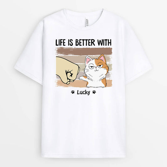 3314AUK1 life is better with t shirt  personalised gifts for cat owners