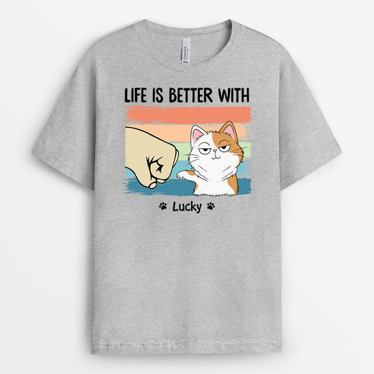 3314AUK2 life is better with t shirt  personalised gifts for cat owners