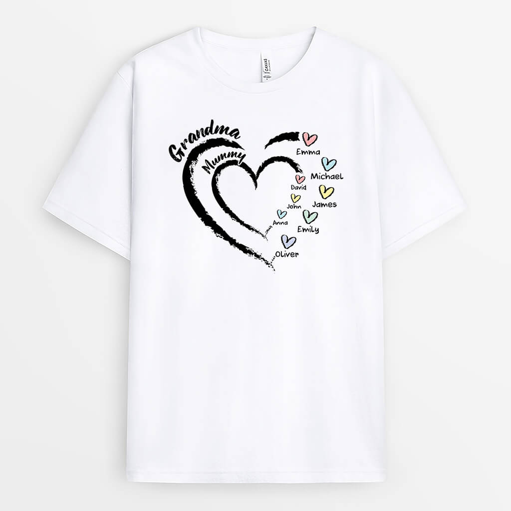 3319AUK1 personalised grandma mummy heart design t shirt  personalised gift for grandma and mum