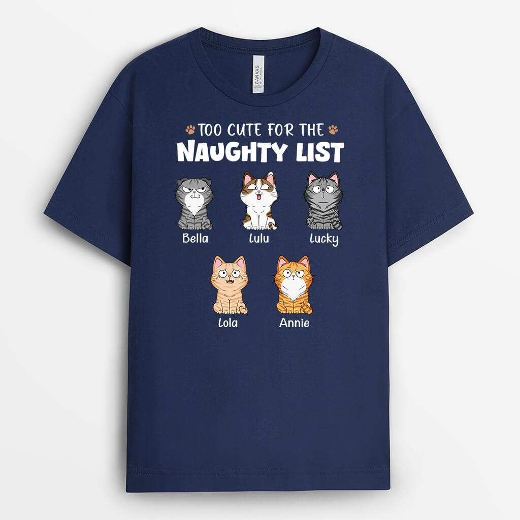 3324AUK1 personalised too cute for the naughty list  personalised t shirt for cat lovers