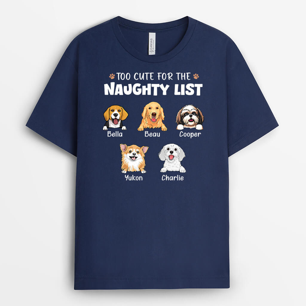 3324AUK1 personalised too cute for the naughty list  personalised t shirt for dog lovers