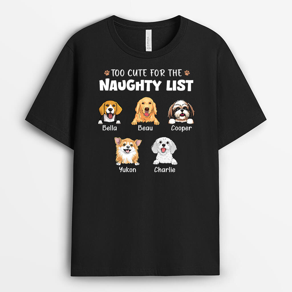 3324AUK2 personalised too cute for the naughty list  personalised t shirt for dog lovers