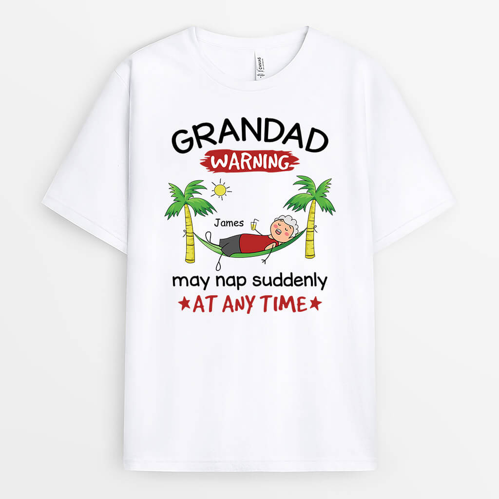 3346AUK1 personalised grandad dad warning may nap suddenly at any time t shirt  funny gifts for grandad dad