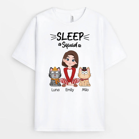 3353AUK1 personalised sleep squad cats t shirt  personalised gifts for cat lovers