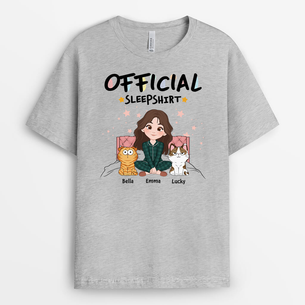 3359UK1 official sleepshirt with girl and cats sitting on bed t shirt  personalised gifts for cat lovers