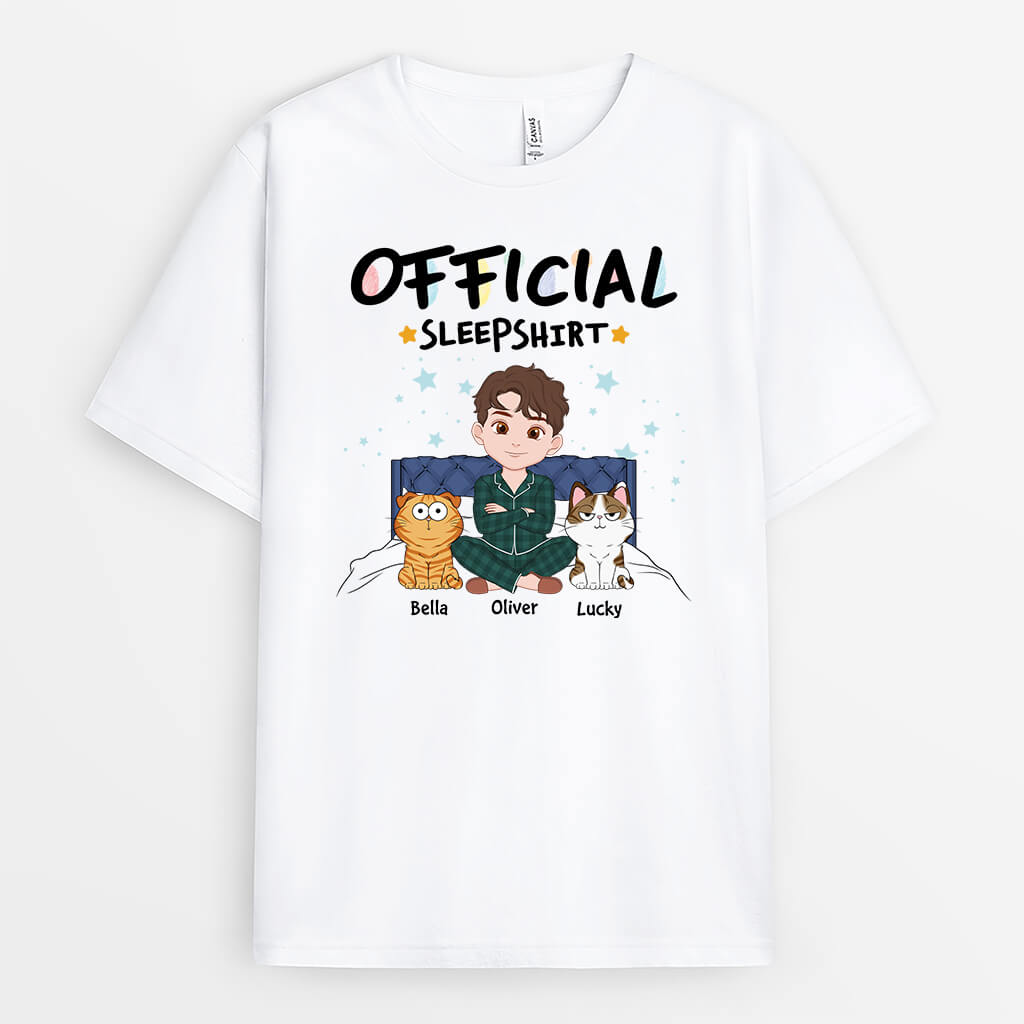 3359UK2 official sleepshirt with girl and cats sitting on bed t shirt  personalised gifts for cat lovers