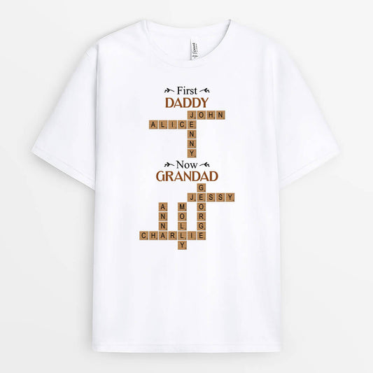 3377AUK1 first daddy now grandad crossword t shirt  personalised gifts for your grandad