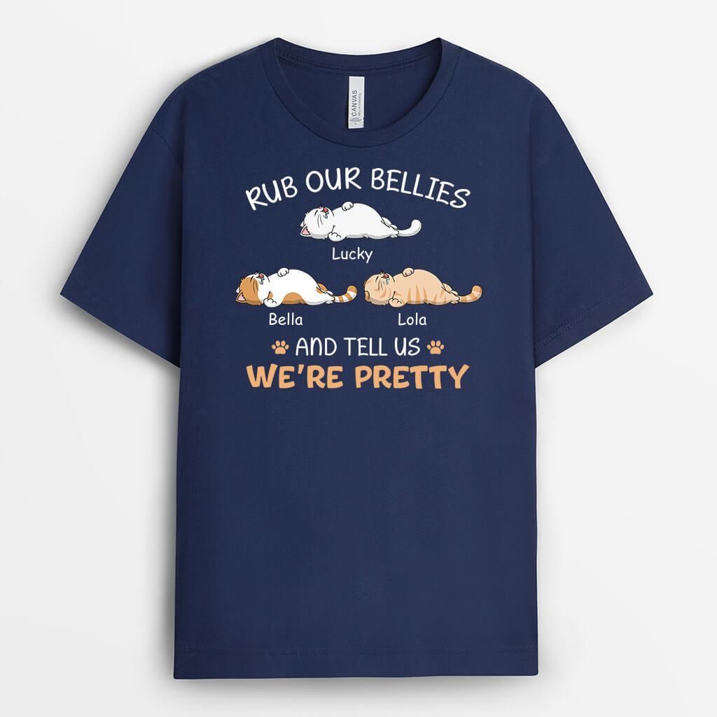 3389AUK2 rub our bellies t shirt  personalised gifts for cat lovers