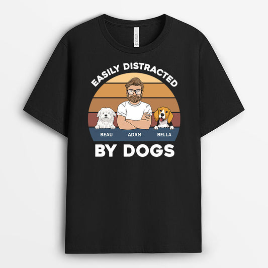 3391AUK2 easily distracted by dogs t shirt  personalised gifts for dog lovers