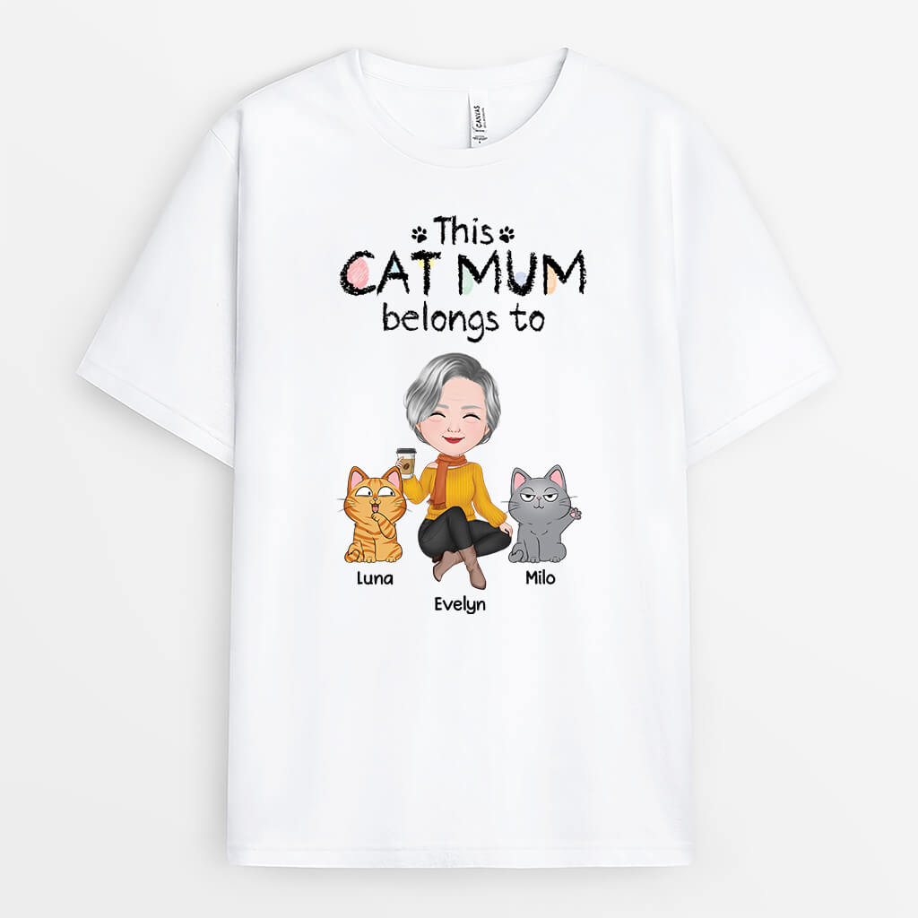 3412AUK1 clipart this cat mum belongs to t shirt  personalised gifts for cat mum