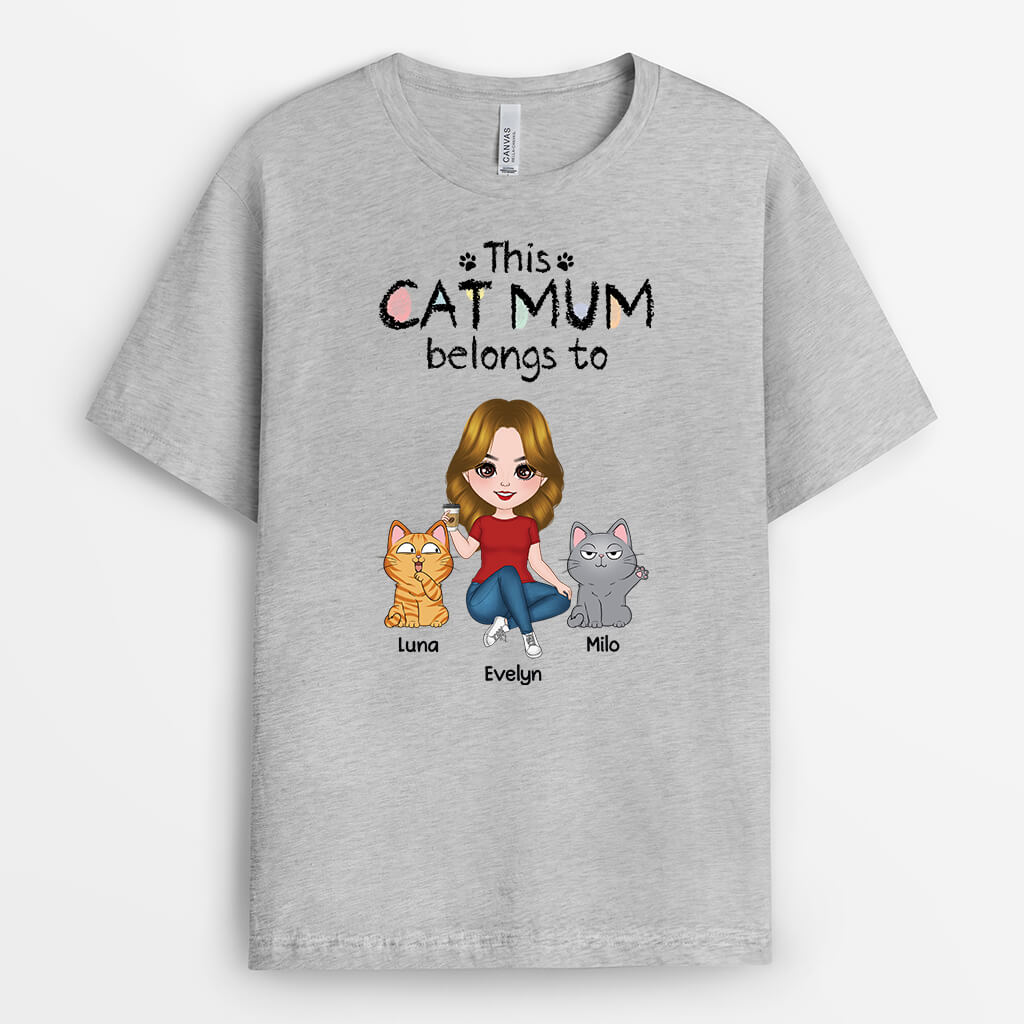 3412AUK2 clipart this cat mum belongs to t shirt  personalised gifts for cat mum