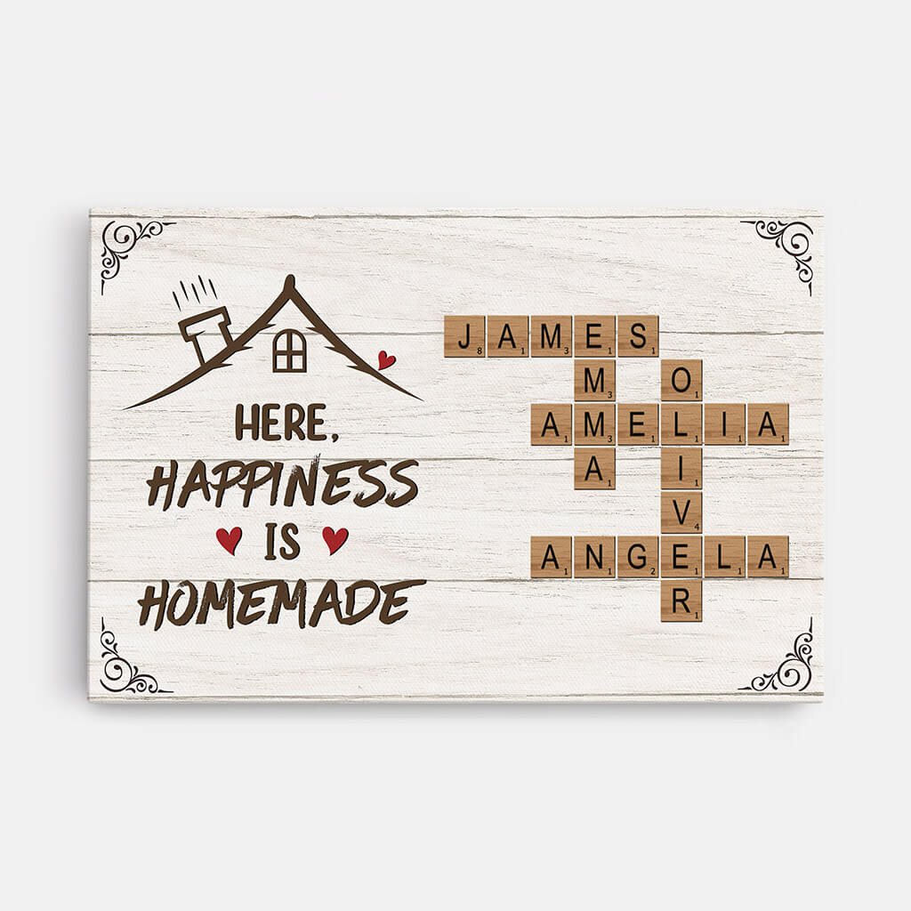 3429CUK1 here happiness is homemade crossword canvas  personalised family gifts