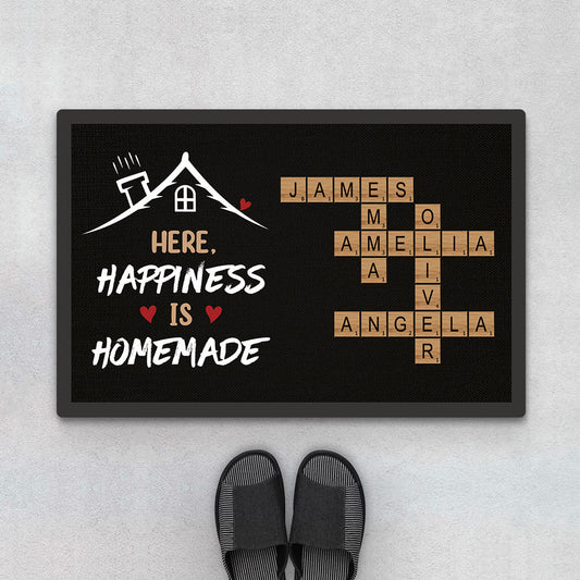 3429DUK1 here happiness is homemade doormat  personalised gifts for family