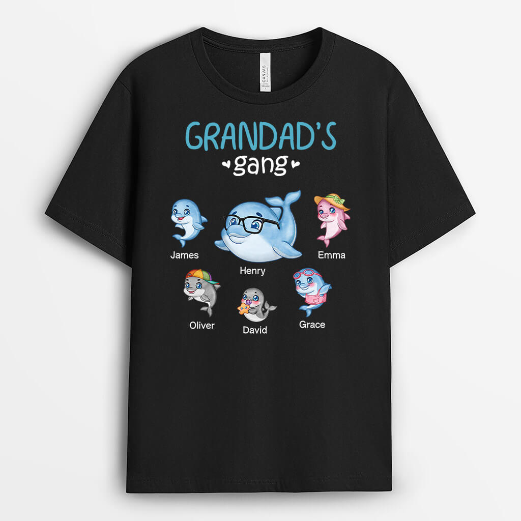 3433AUK1 blue whale grandads gang t shirt  personalised gifts for grandad