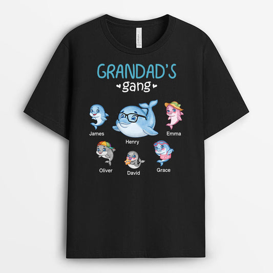 3433AUK1 blue whale grandads gang t shirt  personalised gifts for grandad