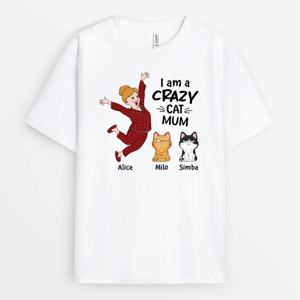 3434AUK1 i am a crazy cat mum t shirt  personalised gifts for cat mum