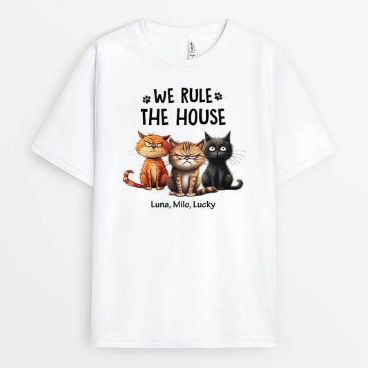 3436AUK1 we rule the house t shirt  personalised gifts for cat lovers