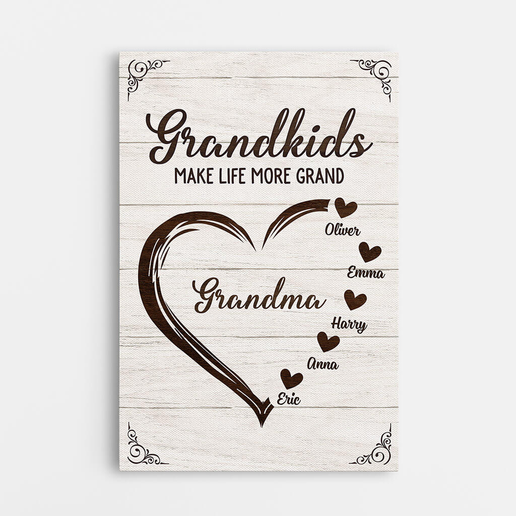 3443CUK1 heart grandkids make life more grand canvas  personalised gifts for grandparents