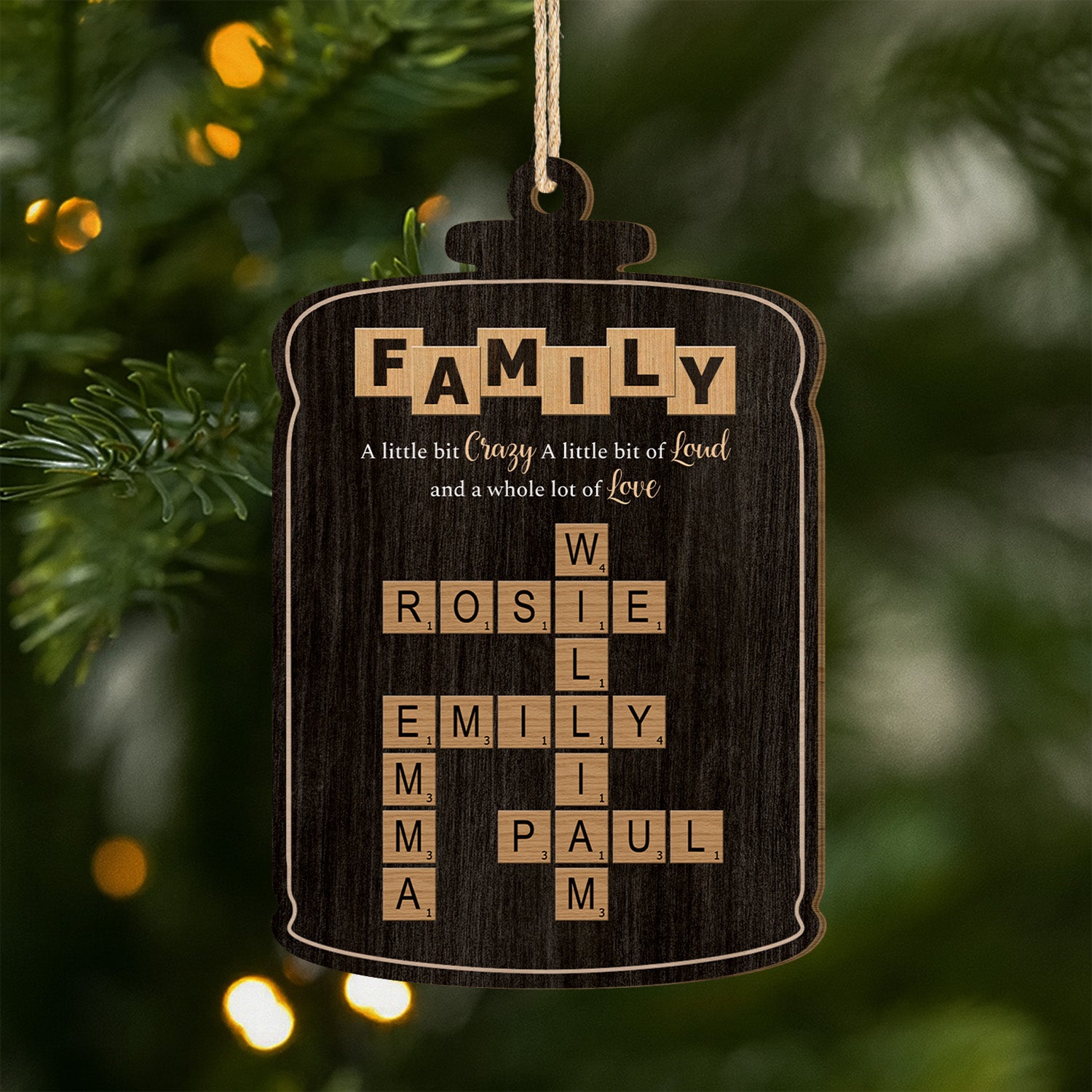 3446QUS1 personalized family crossword gifts 1 layered wood xmas ornament 3446okv5i