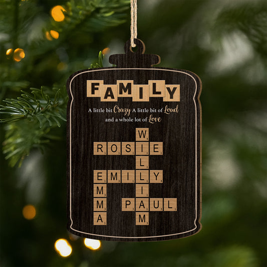 3446QUS1 personalized family crossword gifts 1 layered wood xmas ornament 3446okv5i