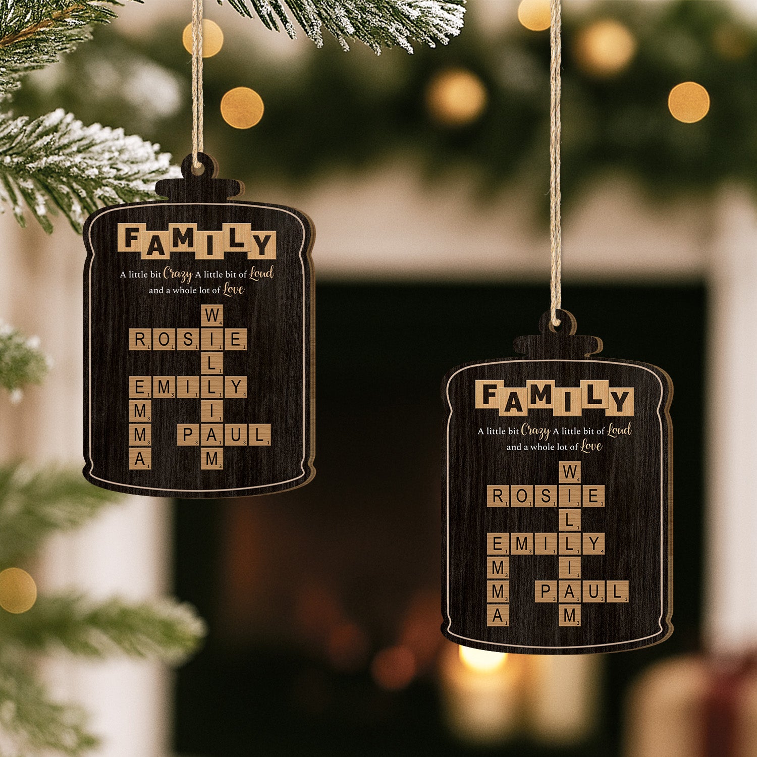 3446QUS2 personalized family crossword gifts 1 layered wood xmas ornament 3446okv5i