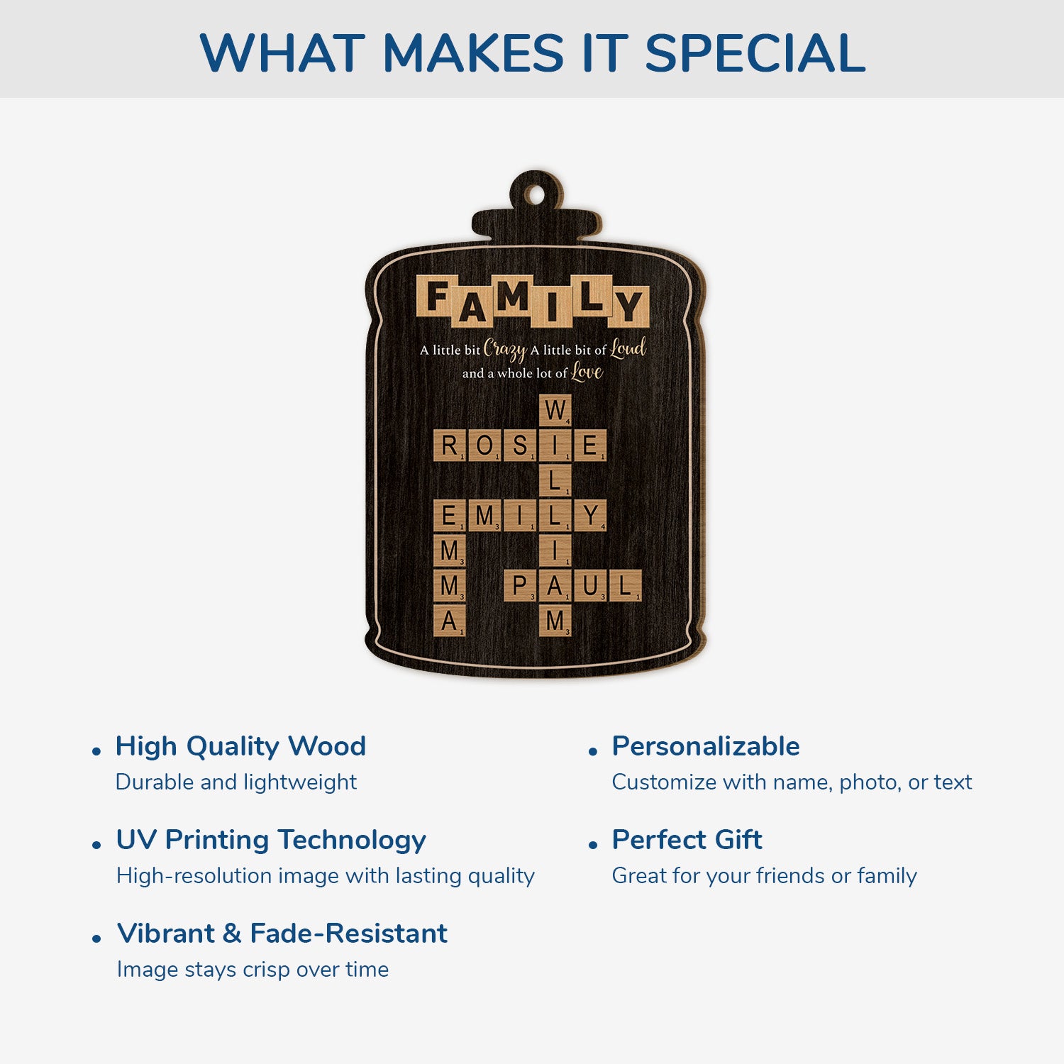 3446QUS4 personalized family crossword gifts 1 layered wood xmas ornament 3446okv5i