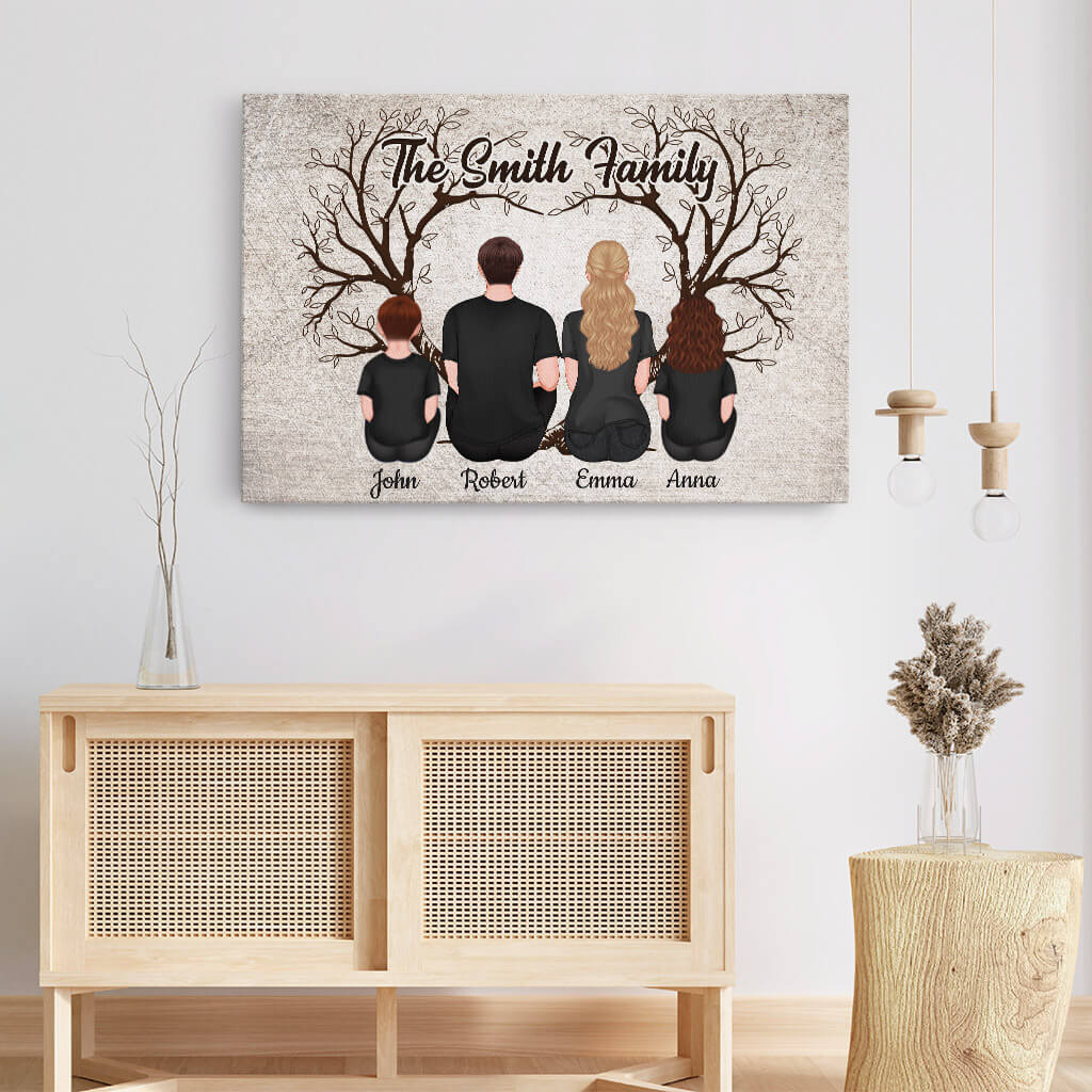 3467CUK3 the smith family under heart tree canvas  personalised gifts for family