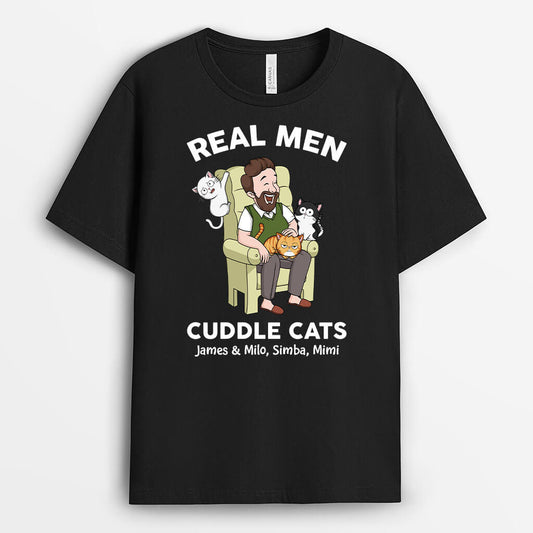 3481AUK1 real men cuddle cats t shirt  personalised gifts for cat dad