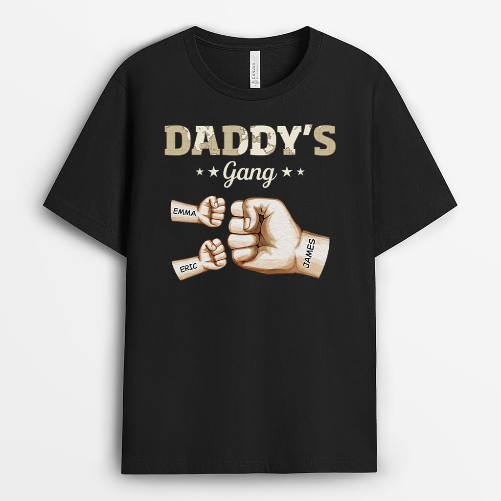 3508AUK1 daddys gang watercolour fist bump  personalised t shirt for dad