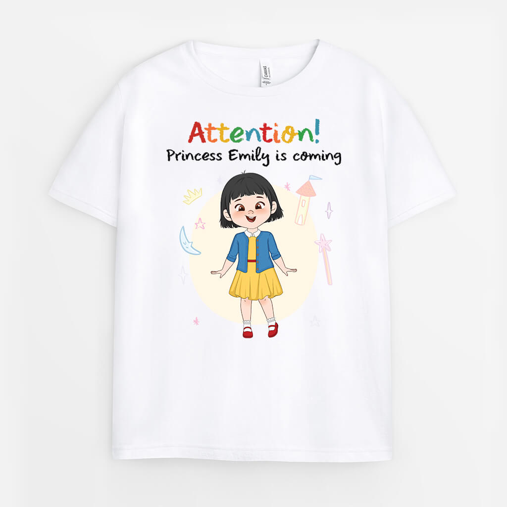 3511AUK1 attention_ princess is coming kid t shirt  personalised presents for kids