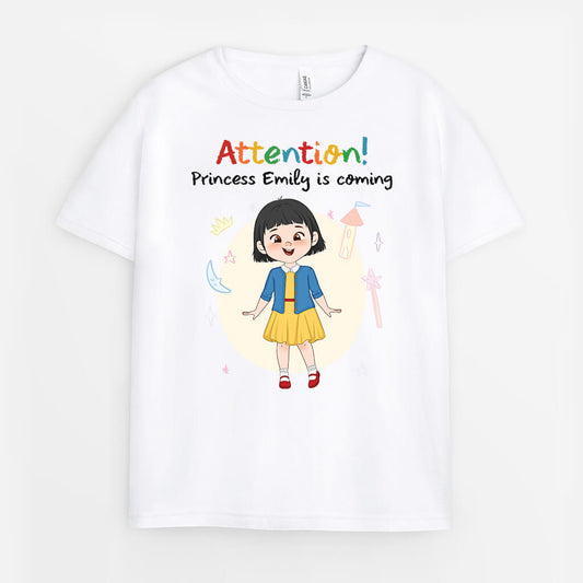 3511AUK1 attention_ princess is coming kid t shirt  personalised presents for kids