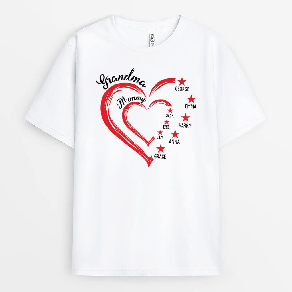 3525AUK2 grandad with family hearts stars t shirt  personalised gifts for grandad