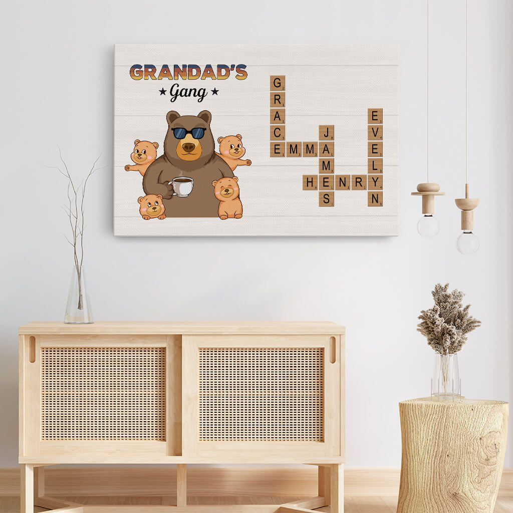 3527CUK3 grandads gang bear crossword theme canvas  personalised gifts for grandad