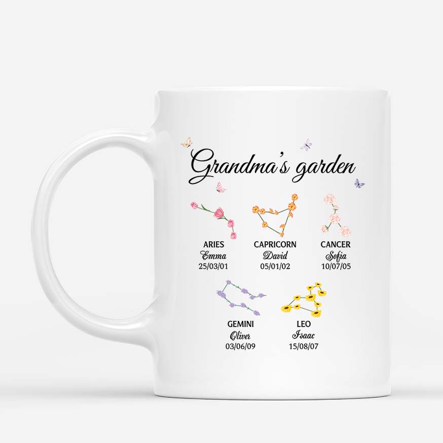 3537MUK1 grandmas garden zodiac flower mug  personalised gifts for grandma