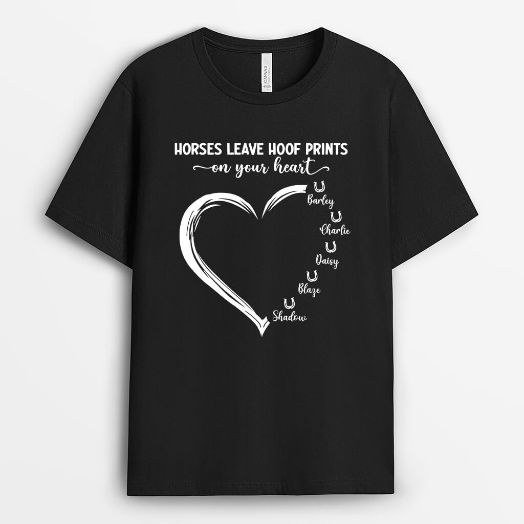 3538AUK1 horses leave hoof prints on your heart  personalised t shirt for horse lovers