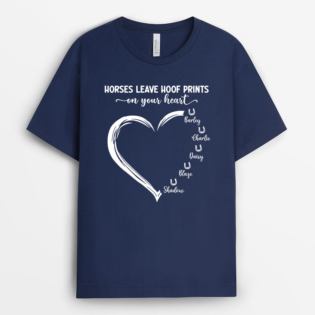 3538AUK2 horses leave hoof prints on your heart  personalised t shirt for horse lovers