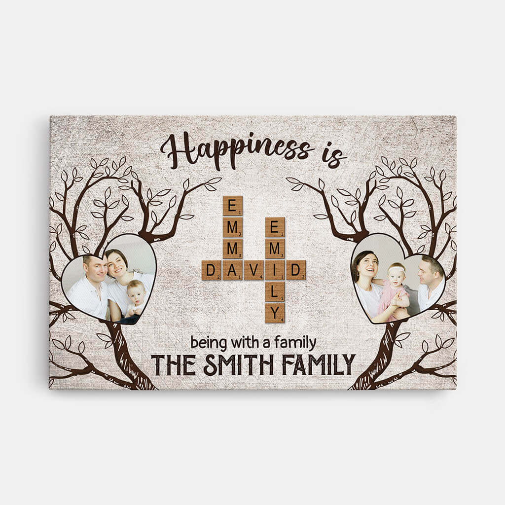 3549CUK1 happiness is being with a family tree canvas  personalised gifts for parents