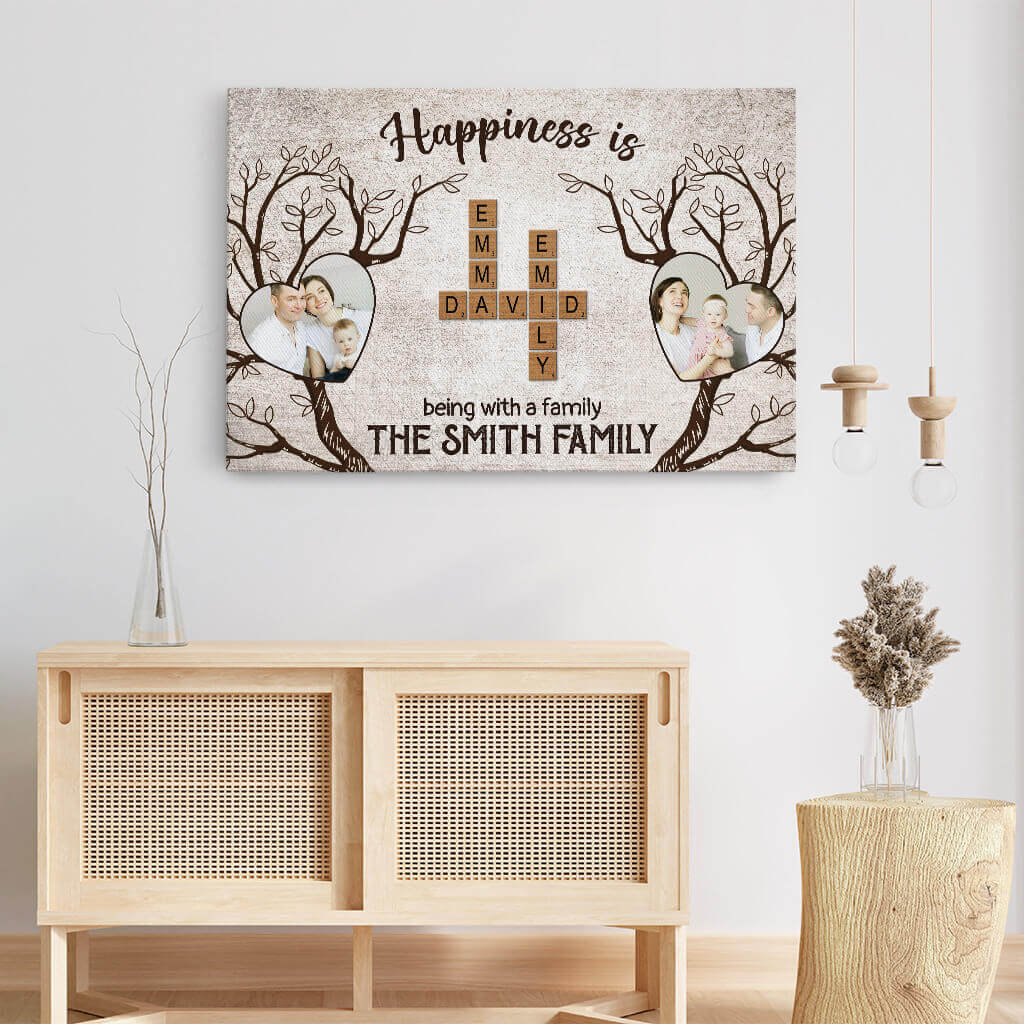 3549CUK3 happiness is being with a family tree canvas  personalised gifts for parents