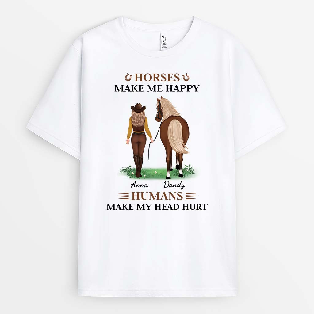 3560AUK1 horses make me happy humans make my head hurts t shirt  personalised gifts for horse lovers