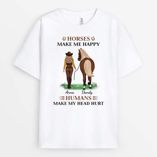 3560AUK1 horses make me happy humans make my head hurts t shirt  personalised gifts for horse lovers