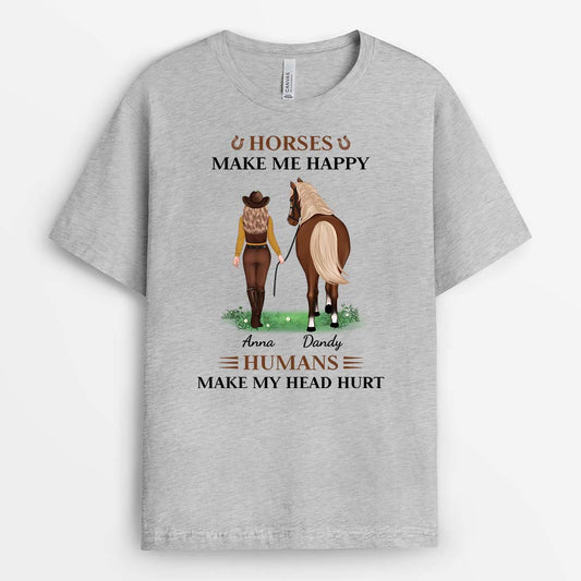 3560AUK2 horses make me happy humans make my head hurts t shirt  personalised gifts for horse lovers